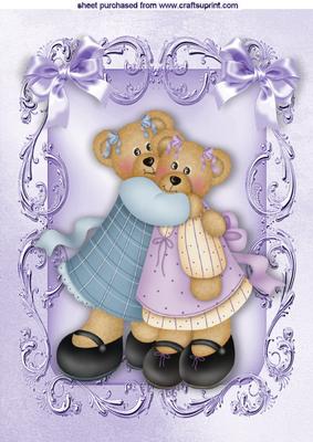 Best of Friends Teddies, in Ornate Frame with Bows A4