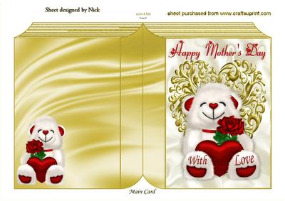 Mothers Day White Teddy with Gold Heart Folded Book