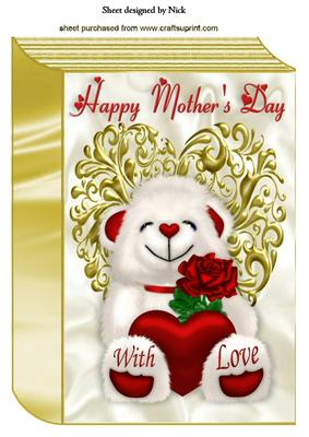 Mothers Day White Teddy on Gold Heart Book A4