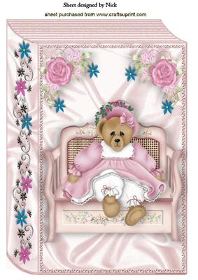 Teddy in Pretty Bonnet with Flowers on a Bench A4 Book