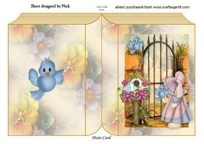Little Bonnet Girl with Blue Birds Folded Book