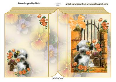 Cute Little Puppies in the Garden with Flowers Folded Book