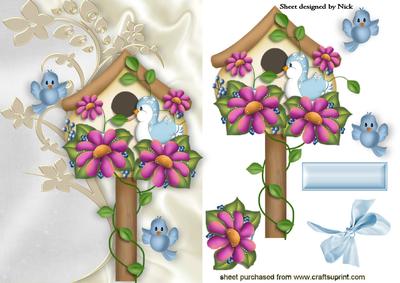 Bird House with Pretty Blue Birds and Bow
