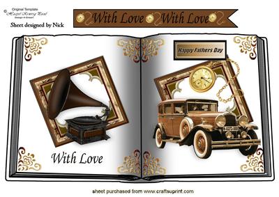 With Love Fathers Day, Nostalgia Vintage Car Open Book A4