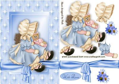 Cute Little Bonnet Girl with Her Doll in Star Frame