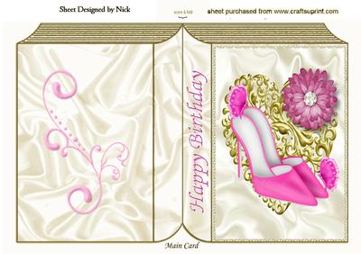Pink Shoes and Butterflies on a Gold Heart, Folded Book