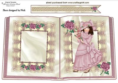 Pretty Vintage Lady with Roses, Open Book A4
