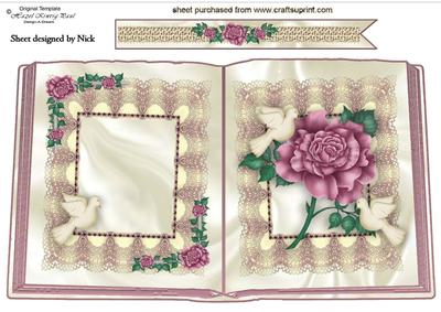 White Doves & Pink Roses on Lace Open Book A4
