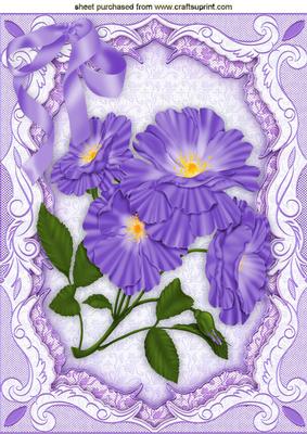 Purple Flowers in Lace Frame with Bow A4
