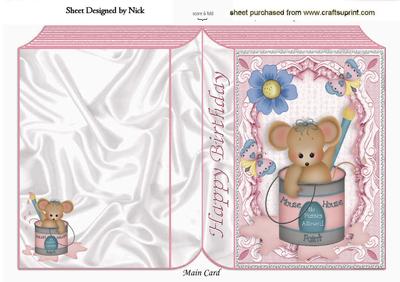 Cute Little Painting Mouse Birthday Folded Book