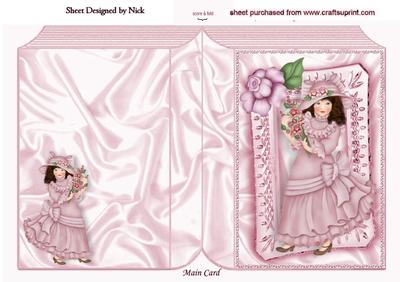 Pretty Lady in Frame with Pink Rose Folded Book