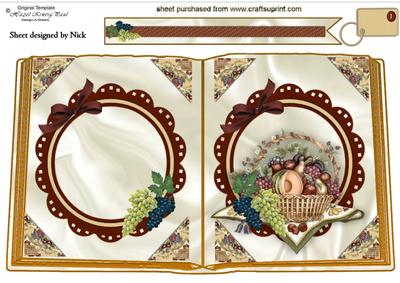 Fruit Basket with Grapes and a Cloth with Bow Open Book A4