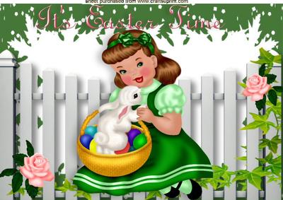 Little Girl with Easter Bunny in a Basket A4