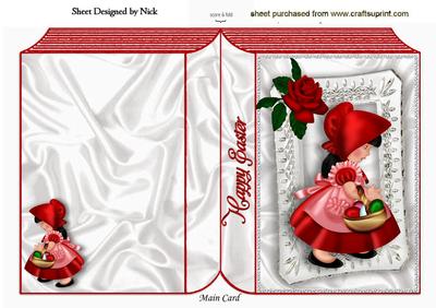 Little Girl in Red Bonnet and Red Rose Folded Book