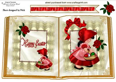 Little Easter Girl in Red Bonnet with Rose Open Book A4
