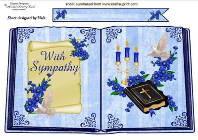 With Sympathy Blue Flowers and Bible Open Book A4