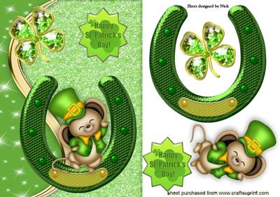 Yeh! St Patricks Day , Happy Mouse with Lucky Horseshoe