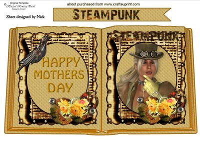 Steampunk Lady with Flowers Mothers Day Open Book A4