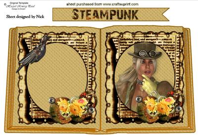 Steampunk Lady with Flowers and Bird Open Book A4