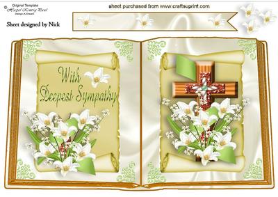 With Sympathy Pretty Lillies and Cross Open Book A4