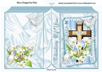 Thinking of You, Cross with Flowers on Blue Folded Book