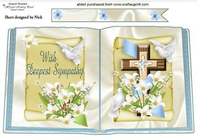 Open Book Sympathy with Cross, Flowers and Doves A4