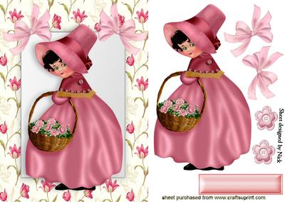 Little Lady with Basket of Roses in Flower Frame