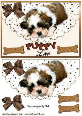 Puppy Love, Cute Little Pooch on Scalloped Envelope