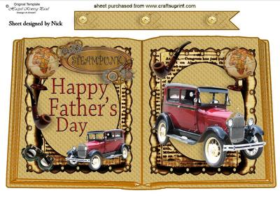 Fathers Day Nostalgia Car and Steampunk Open Book A4
