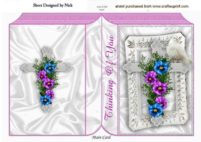 Thinking of You, Silver Cross, with Pansies Folded Book