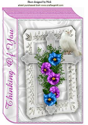 Thinking of You, Silver Cross with Pansies, Folded Book A4