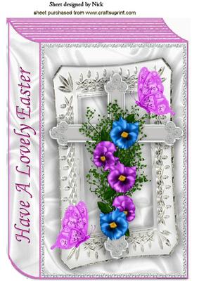 Easter Cross with Pansies and Butterflies Folded Book A4