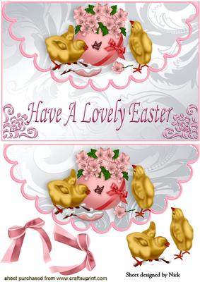 Easter Chicks with Pink Petunias on Scalloped Envelope