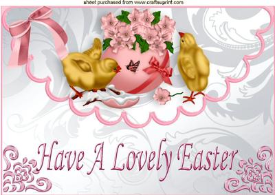 Easter Chick with Pink Petunias Scalloped Envelope A4