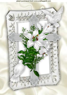 Beautiful with White Doves, Silver Cross with Lillies A4