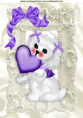 Little White Puppy with Love Heart in Ornate Frame A4