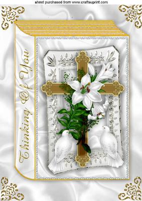 Thinking of You, Gold Cross with Lillies Folded Book A4