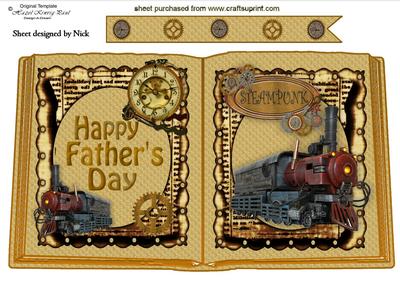 Steampunk Train,for Fathers Day Open Book A4