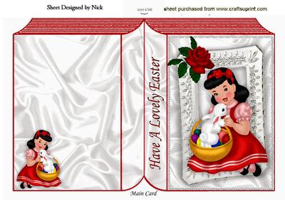 Little Girl with Easter Bunny, Red Rose on Folded Book