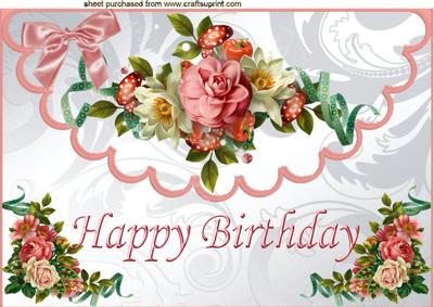 Pretty Roses for a Birthday on Scalloped Envelope A4