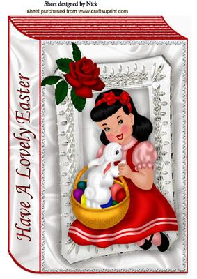 Little Girl with Easter Bunny, on Folded Book A4