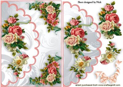 Beautiful Roses, with Bow on Scalloped Envelope