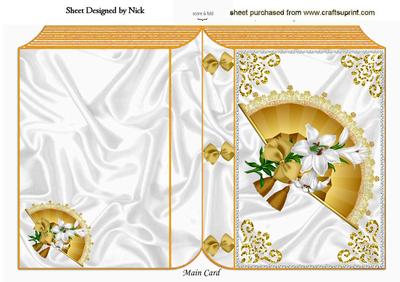 Beautiful Ladies Gold Fan with Lillies Folded Book
