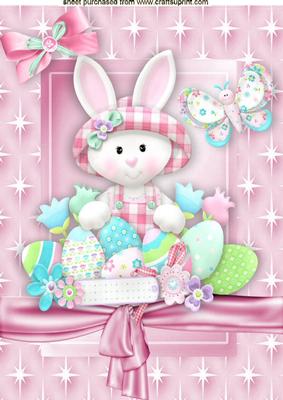 Cute Easter Bunny with Bonnet on with Lots of Easter Eggs A4