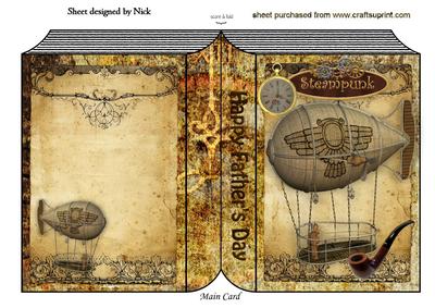 Steampunk Airship with Clock for Fathers Day, Folded Book