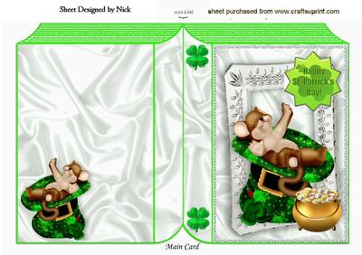 St Patricks Day, Sleeping Mouse in Irish Hat Folded Book