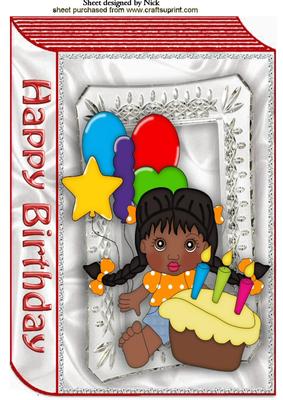 Little Ethnic Birthday Girl with Cake and Balloons Book A4