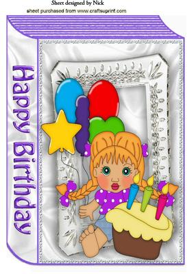 Little Birthday Girl with Cake and Balloons Book A4