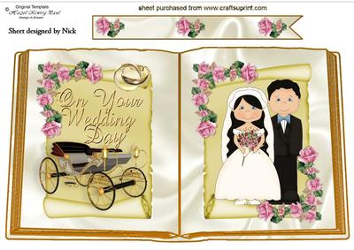 Wedding Couple on a Scroll with Carriage Open Book A4