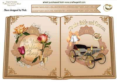 Peach Bells with Carriage and Roses Open Book A4